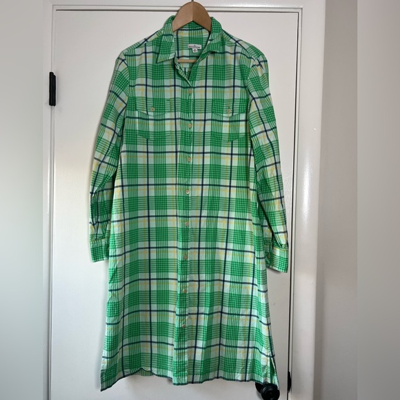 L.L. Bean Dresses & Skirts - LL Bean Signature Women’s Plaid Shirtdress Midi Green White Blue Yellow Size 14
